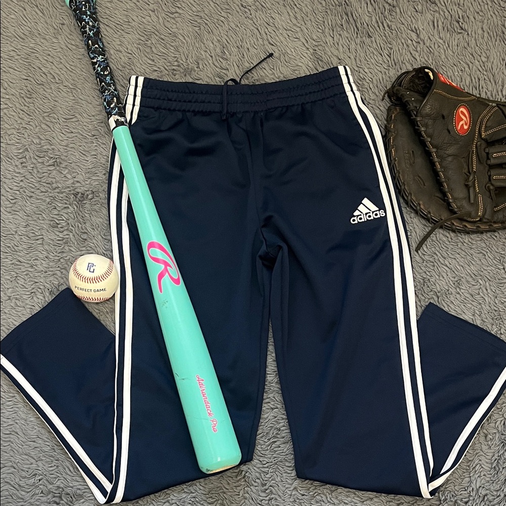 Adidas Kids Navy Track Pants with White Stripes